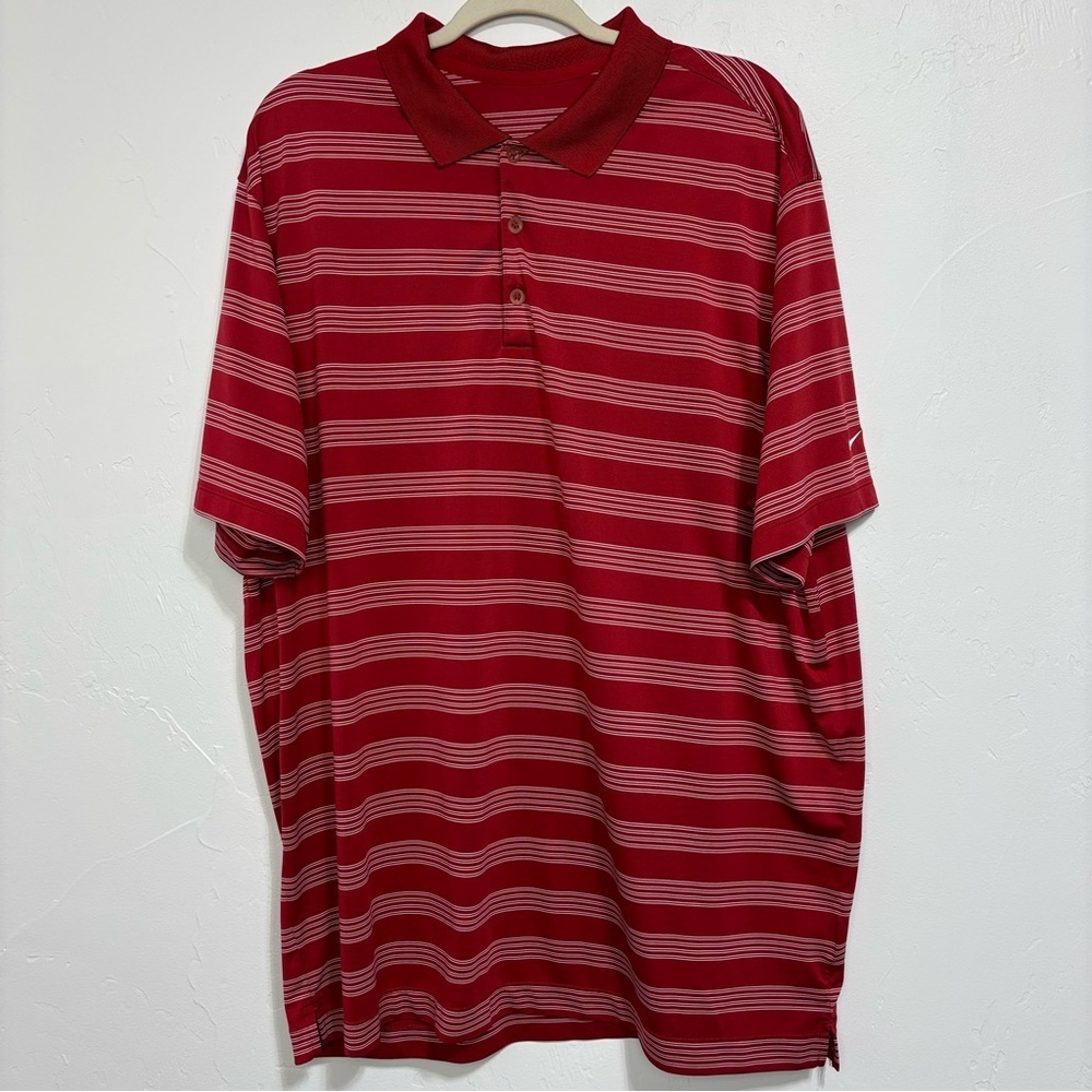 Nike Golf Dri Fit Men's XXL 2XL Red White Stripe Short Sleeve Polo Shirt